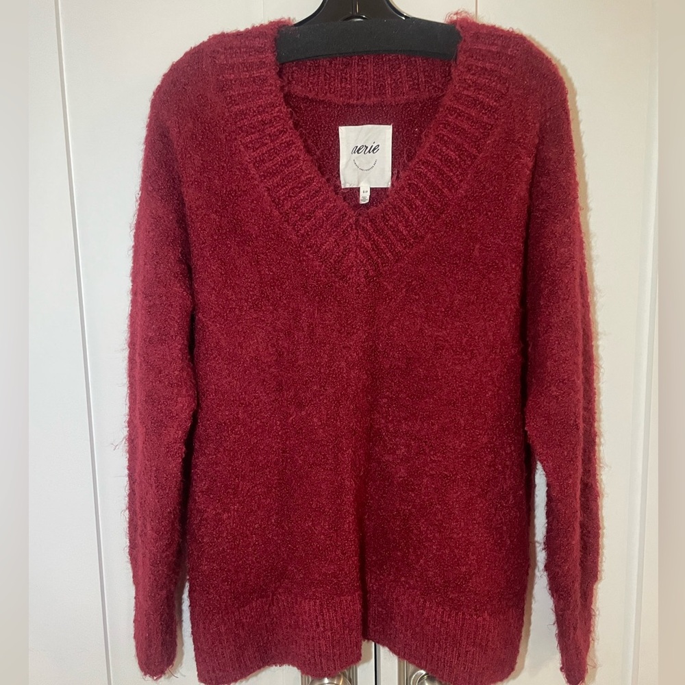 aerie Soft Burgundy V-Neck Pullover Sweater